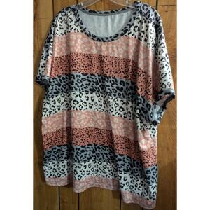 Joress Curve Plus Size 5Xl Top Leopard Striped Blouse Shirt Grey Black Peach SS